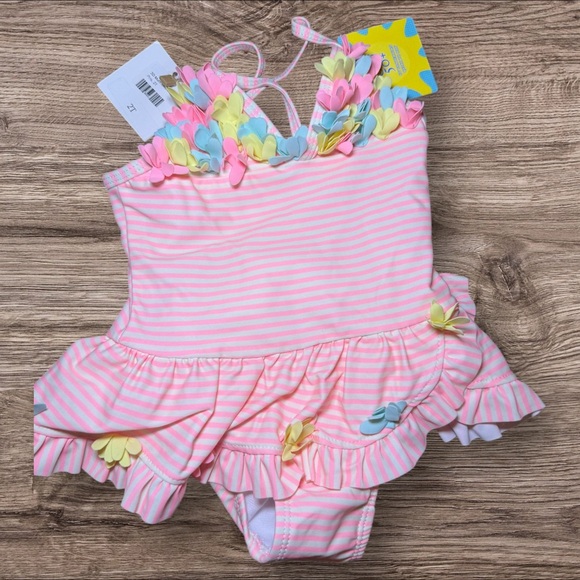 Pink Striped Ruffle Swimsuit - Picture 2 of 3